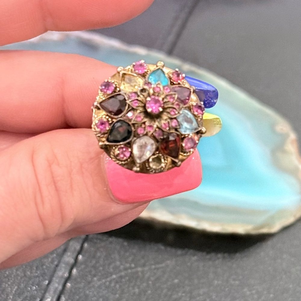 18k gold marked solid Princess Thai Harlem Elegant Multi-Color Gemstone Ring